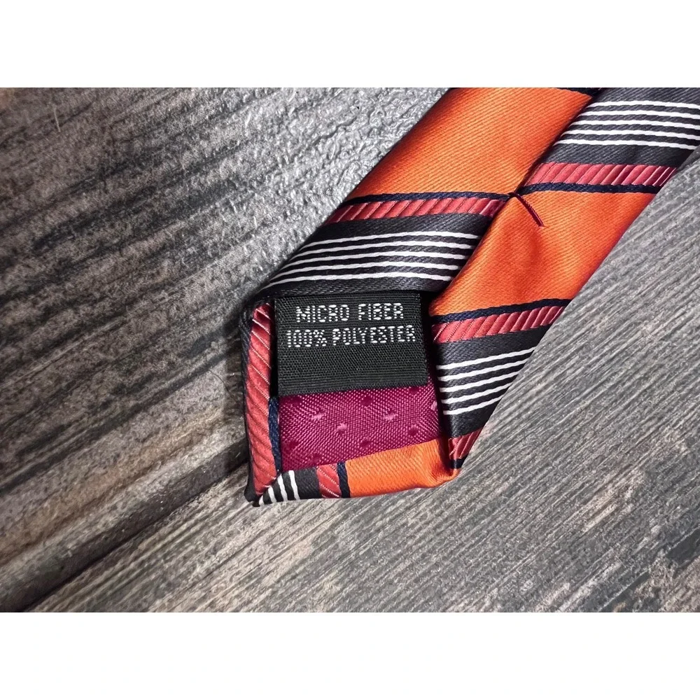 Orange‎ Striped Necktie Mens Microfiber Formal Business Laurant Bennet Milano